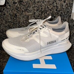Hoka Transport X White and Light Gray Cushioned Running Sneakers